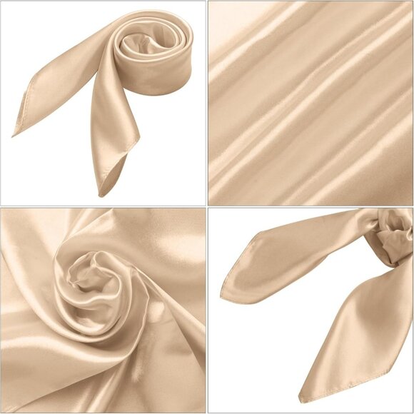 Women's Beige Silk Feeling Scarf 23.6'' Square Satin Scarf Neck Head Bandana - Picture 4 of 7
